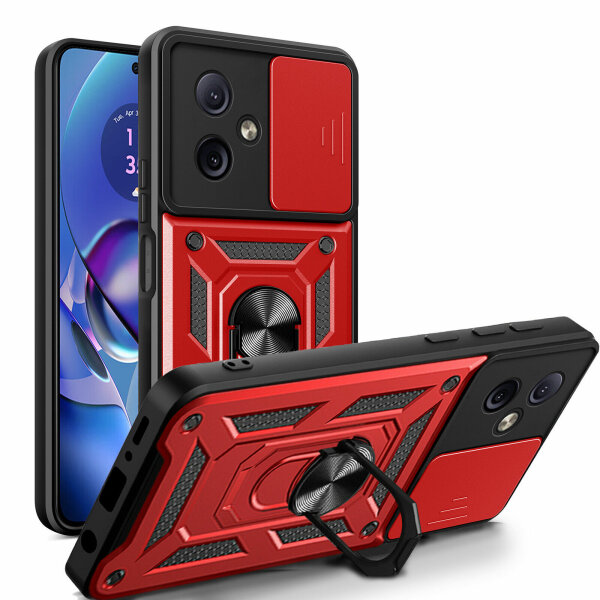 Outdoor Panzer Hülle Motorola Moto G54 Handyhülle mit Kameraschutz Ringhalter Rot