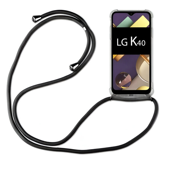 Handy Hülle mit Band Schutzhülle Handykette Seil Silikon Handy Tasche mit Schnur LG K40 Schwarz