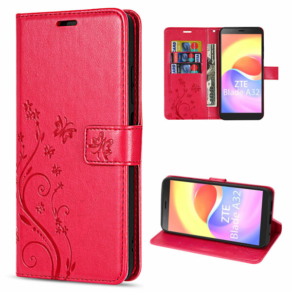 Handy Tasche ZTE Blade A32 Hülle Klapphülle Handyhülle Flip Cover Wallet Case Rot