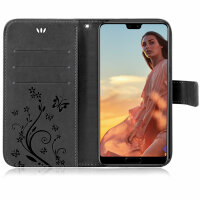 Huawei P20 Handy Tasche Handyhülle Wallet Schutz Buch Hülle Blumen Flip Cover