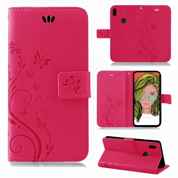 Huawei Handy Tasche Handyhülle Schutz Hülle Blumen Flip Cover Buch Case Etui Huawei P Smart Z Pink