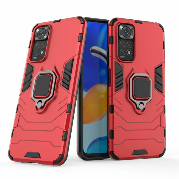 Hülle für Xiaomi Redmi Note 11 / 11S, Schutzhülle Ring Case Silikon Cover Bumper Rot