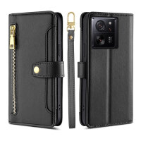 Handykette Xiaomi Hülle mit Band Handyhülle Kartenfächer PU Leder Umhängetasche 13T / 13T Pro Schwarz