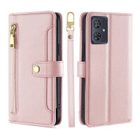 Handykette Motorola Hülle mit Band Handyhülle Kartenfächer Leder Umhängetasche Moto G54 Rosa