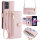Handykette Motorola Hülle mit Band Handyhülle Kartenfächer Leder Umhängetasche Moto G54 Rosa