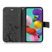 Handy Tasche für Samsung Galaxy A51 SM-A515 Hülle Case Buchhülle Klapphülle TPU Blume Schwarz