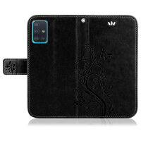 Handy Tasche für Samsung Galaxy A51 SM-A515 Hülle Case Buchhülle Klapphülle TPU Blume Schwarz