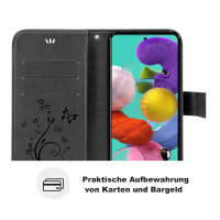 Handy Tasche für Samsung Galaxy A51 SM-A515 Hülle Case Buchhülle Klapphülle TPU Blume Schwarz