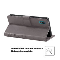 Huawei Handy Tasche Handyhülle Schutz Hülle Blumen Flip Cover Buch Case Etui Huawei Y5 2019 Grau