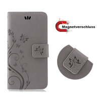 Huawei Handy Tasche Handyhülle Schutz Hülle Blumen Flip Cover Buch Case Etui Huawei Y5 2019 Grau