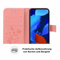 Huawei Handy Tasche Handyhülle Schutz Hülle Blumen Flip Cover Buch Case Etui Huawei Nova 5T Rosegold