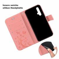 Huawei Handy Tasche Handyhülle Schutz Hülle Blumen Flip Cover Buch Case Etui Huawei Nova 5T Rosegold
