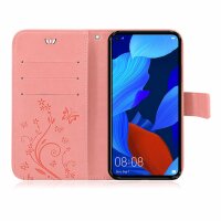 Huawei Handy Tasche Handyhülle Schutz Hülle Blumen Flip Cover Buch Case Etui Huawei Nova 5T Rosegold