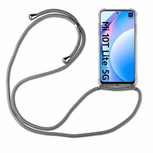 Xiaomi Hülle mit Band Schutzhülle Handykette Silikon Handy Tasche mit Schnur Neu Xiaomi Mi 10 Lite 5G Grau