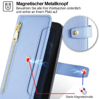 Handykette Motorola Hülle mit Band Handyhülle Kartenfächer Leder Umhängetasche Moto G84 Hellblau