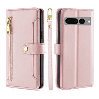 Handykette Google Hülle mit Band Handyhülle Kartenfächer PU Leder Umhängetasche Pixel 7 Pro Rosa