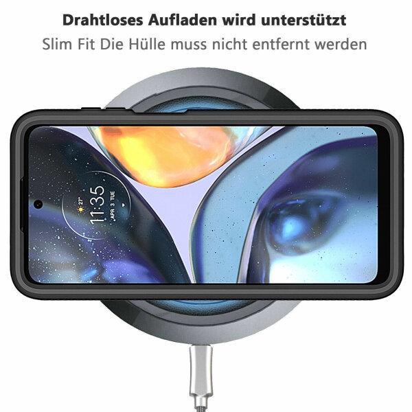 Motorola Moto E32 / E32s Hülle Mit Displayschutz – 360° Vollschutz, Stoßfest, TPU+PC, Schwarz