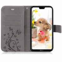 Huawei Handy Tasche Handyhülle Schutz Hülle Blumen Flip Cover Buch Case Etui Huawei P20 Lite Grau