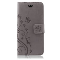 Huawei Handy Tasche Handyhülle Schutz Hülle Blumen Flip Cover Buch Case Etui Huawei P20 Lite Grau