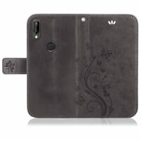 Huawei Handy Tasche Handyhülle Schutz Hülle Blumen Flip Cover Buch Case Etui Huawei P20 Lite Grau