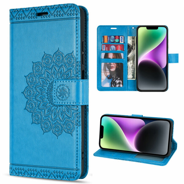 betterfon Mandala Case für Apple iPhone 14 Hülle Handyhülle PU Leder Wallet Case Blau