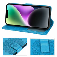 betterfon Mandala Case für Apple iPhone 14 Hülle Handyhülle PU Leder Wallet Case Blau