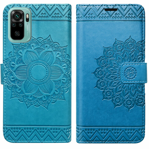 Schutz Hülle Xiaomi Redmi Note 10 Handy Tasche Flip Case Etui Schale TPU Wallet Blau