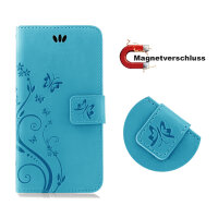 Huawei Handy Tasche Handyhülle Schutz Hülle Blumen Flip Cover Buch Case Etui Huawei P30 Pro Blau