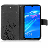 Huawei Y7 2019 Handy Tasche Handyhülle Wallet Schutz Hülle Blumen Cover Etui Neu