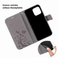 Xiaomi Handy Tasche Handyhülle Schutz Hülle Blumen Flip Cover Wallet Case Etui Xiaomi Mi 11 5G Grau