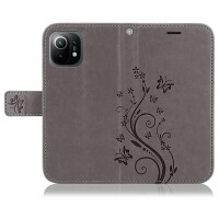 Xiaomi Handy Tasche Handyhülle Schutz Hülle Blumen Flip Cover Wallet Case Etui Xiaomi Mi 11 5G Grau