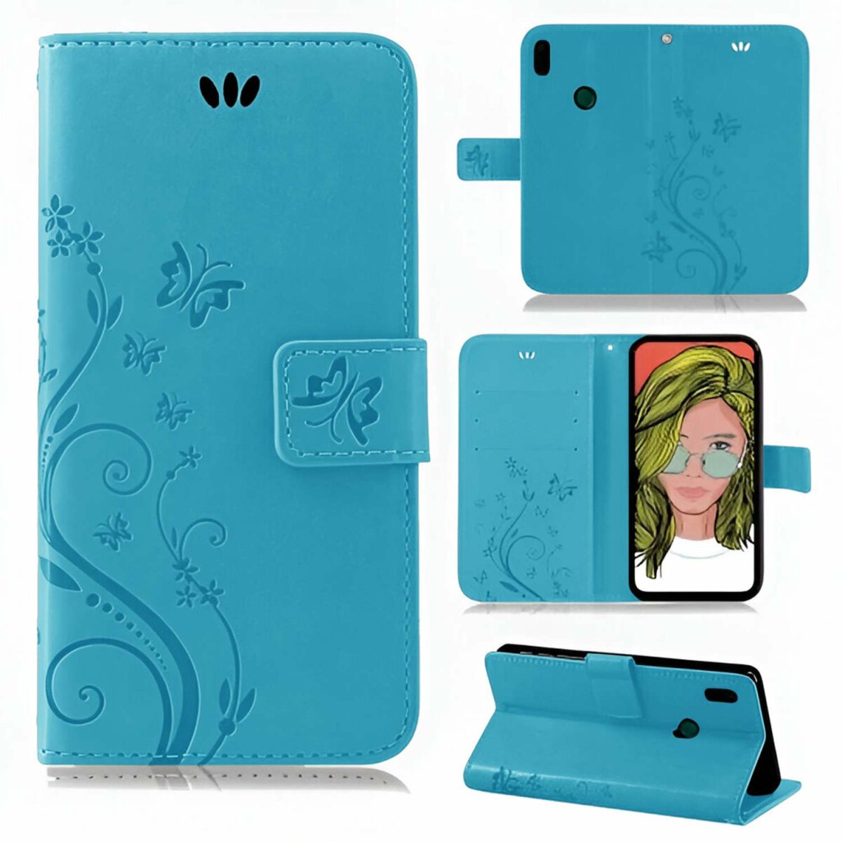 Huawei Handy Tasche Handyhülle Schutz Hülle Blumen Flip Cover Buch