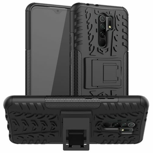 Schutz Hülle Xiaomi Handy Tasche Case Cover Silikon Schale Outdoor Handyhülle BF Xiaomi Redmi 9 Schwarz
