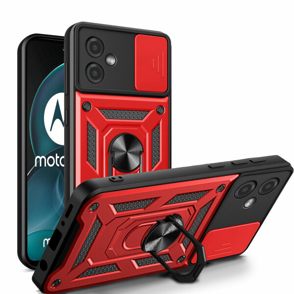 Outdoor Panzer Hülle Motorola Moto G14 Handyhülle mit Kameraschutz Ringhalter Rot