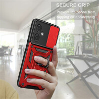 Outdoor Panzer Hülle Motorola Moto G14 Handyhülle mit Kameraschutz Ringhalter Rot