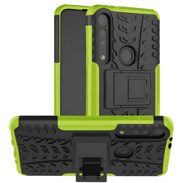 Handy Tasche Lenovo Motorola Panzer Hülle Hybrid Case Cover Schutzhülle Bumper Motorola Moto G8 Play Grün