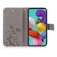 Handy Tasche für Samsung Galaxy A51 SM-A515 Hülle Case Buchhülle Klapphülle TPU Blume Grau