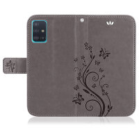Handy Tasche für Samsung Galaxy A51 SM-A515 Hülle Case Buchhülle Klapphülle TPU Blume Grau