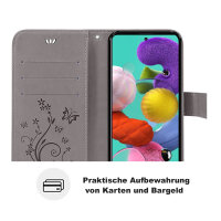 Handy Tasche für Samsung Galaxy A51 SM-A515 Hülle Case Buchhülle Klapphülle TPU Blume Grau