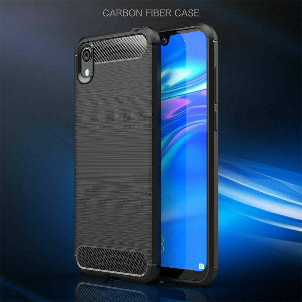 Huawei Y5 2019 Carbon Hülle Schutzhülle TPU Bumper Outdoor Handy Tasche Cover
