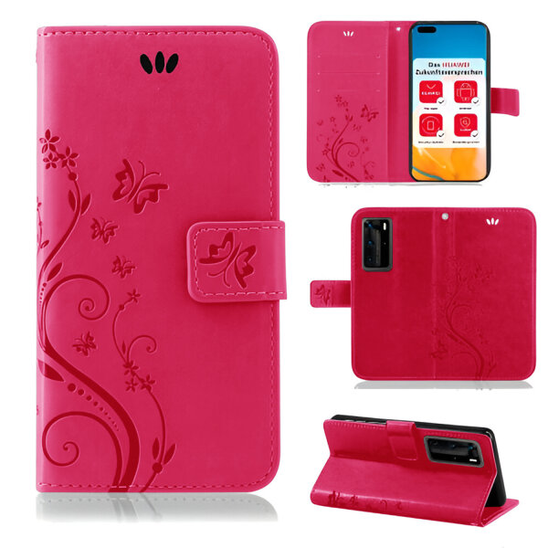 Huawei Handy Tasche Handyhülle Schutz Hülle Blumen Flip Cover Buch Case Etui Huawei P40 Pro Pink