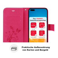 Huawei Handy Tasche Handyhülle Schutz Hülle Blumen Flip Cover Buch Case Etui Huawei P40 Pro Pink