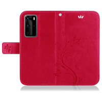 Huawei Handy Tasche Handyhülle Schutz Hülle Blumen Flip Cover Buch Case Etui Huawei P40 Pro Pink