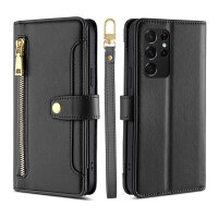 Handykette für Samsung Galaxy S21 Ultra – Handyhülle mit Band PU-Leder Schwarz