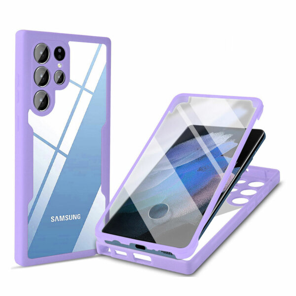 Handyhülle für Samsung Galaxy S21 Ultra – 360° Panzer Case mit Displayschutz Lila