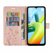 Hülle Xiaomi Redmi A1, Handy Tasche Handyhülle Flip Wallet Case Klapphülle Etui Rosegold