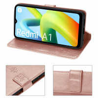 Hülle Xiaomi Redmi A1, Handy Tasche Handyhülle Flip Wallet Case Klapphülle Etui Rosegold