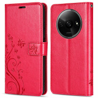 Handy Tasche für Xiaomi Redmi A3 Handyhülle Blumen Hülle Wallet Case Flipcover Rot