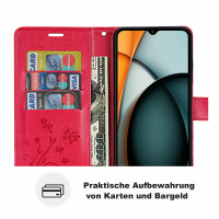 Handy Tasche für Xiaomi Redmi A3 Handyhülle Blumen Hülle Wallet Case Flipcover Rot