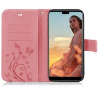 Huawei Handy Tasche Handyhülle Schutz Hülle Blumen Flip Cover Buch Case Etui Huawei P8 Lite 2017 Rosa